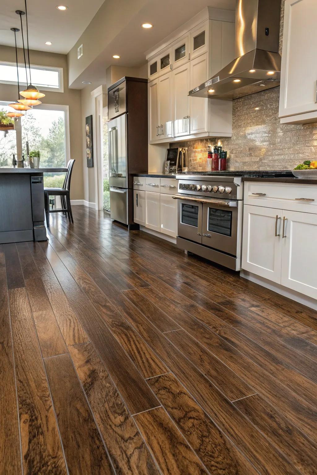 Synthetic wood offers the charm of hardwood without the expense.