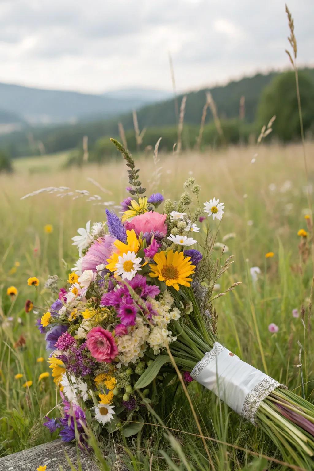 A colorful collection of natural blossoms, a great way to keep your wedding budget in check.