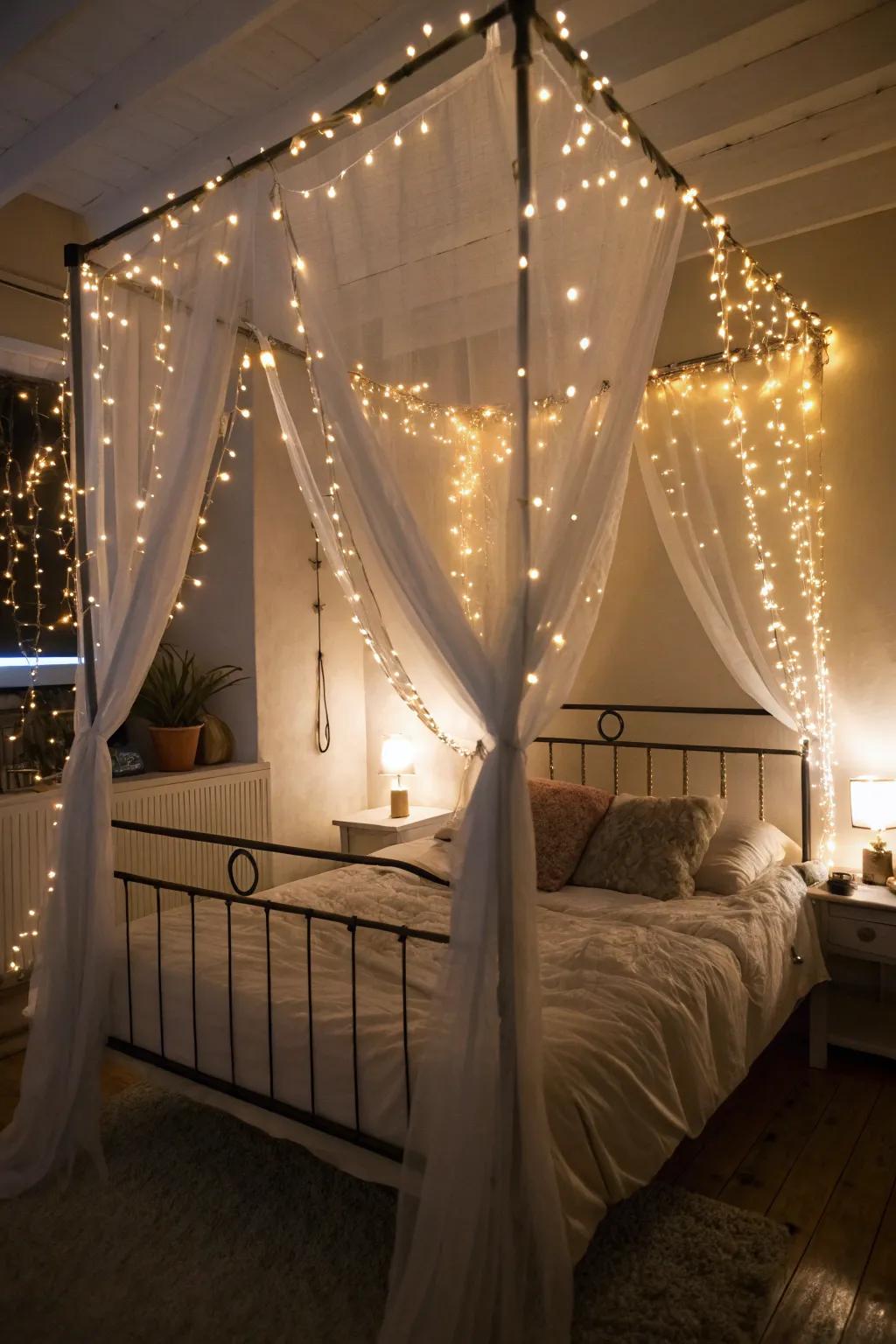 Delicate lights casting a magical glow in a comfortable room.