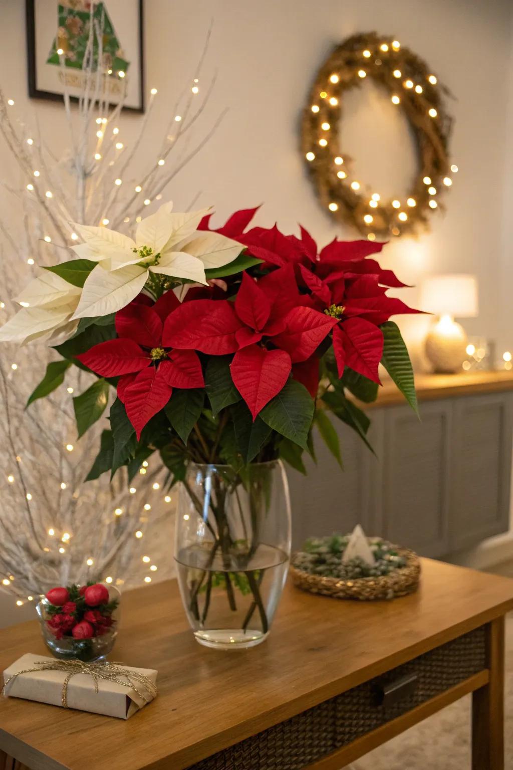 Elegant 'Star Flowers' displayed in a simple, festive way.
