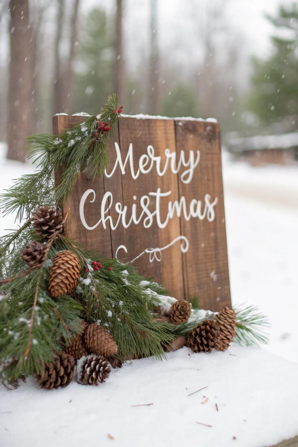 Infuse country charm with a timber 'Merry Christmas' placard.