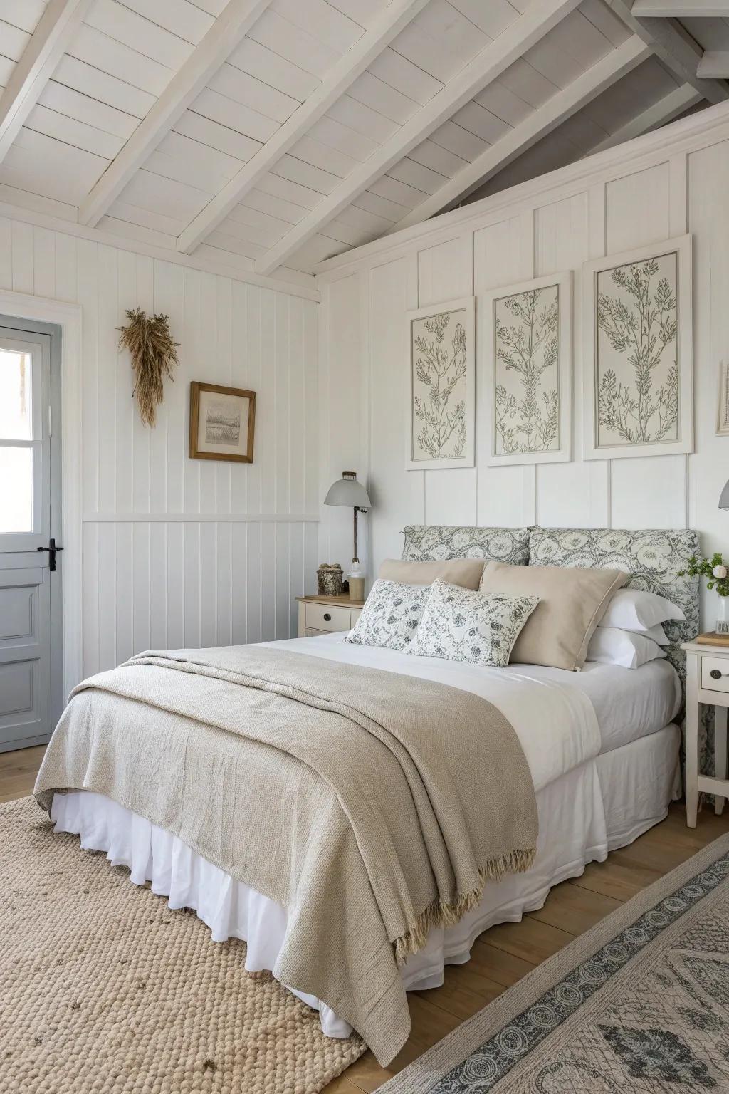 A bedroom showcasing a subtle color scheme for a peaceful atmosphere.