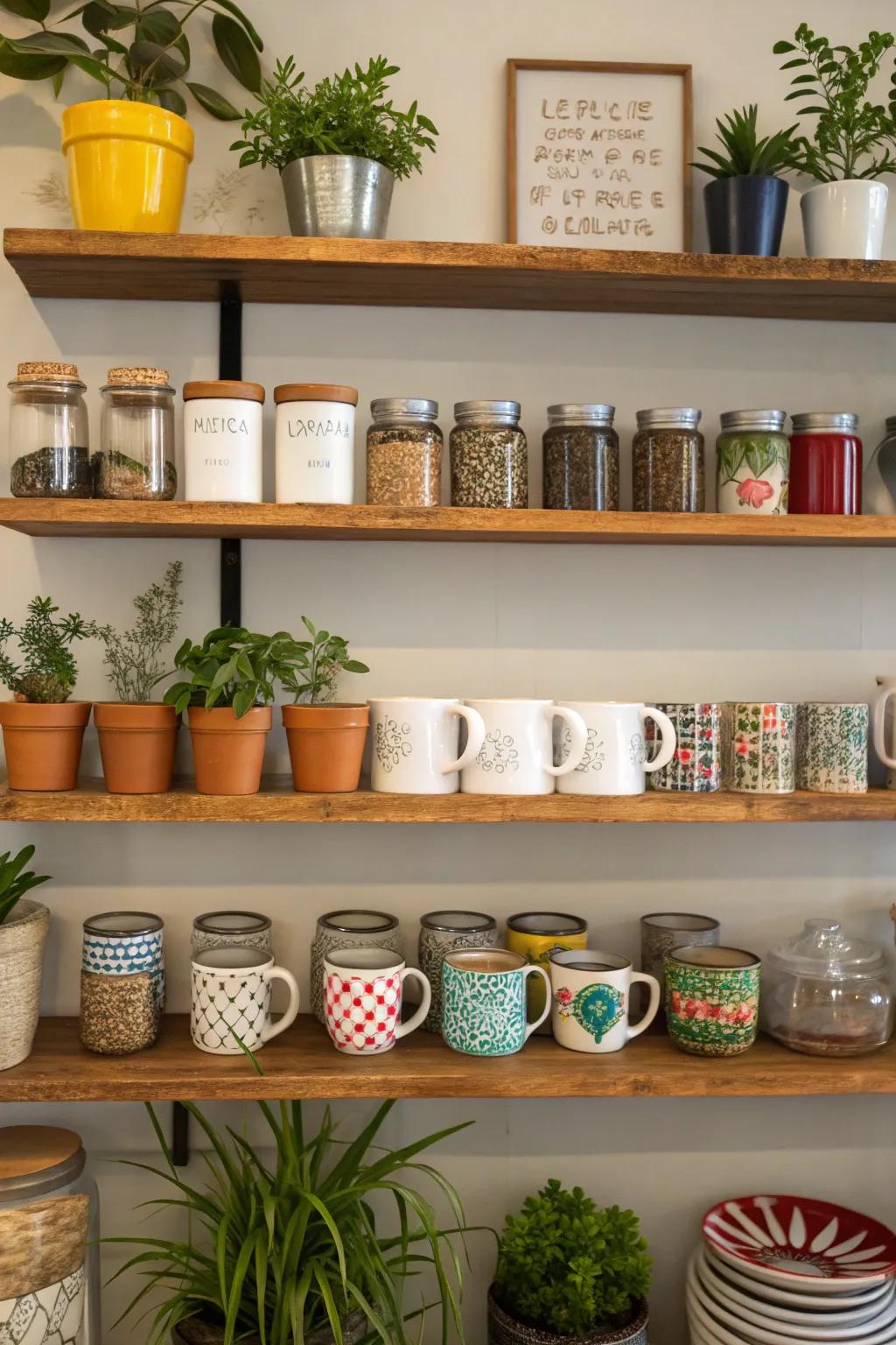 Open shelving lends character to your coffee bar.