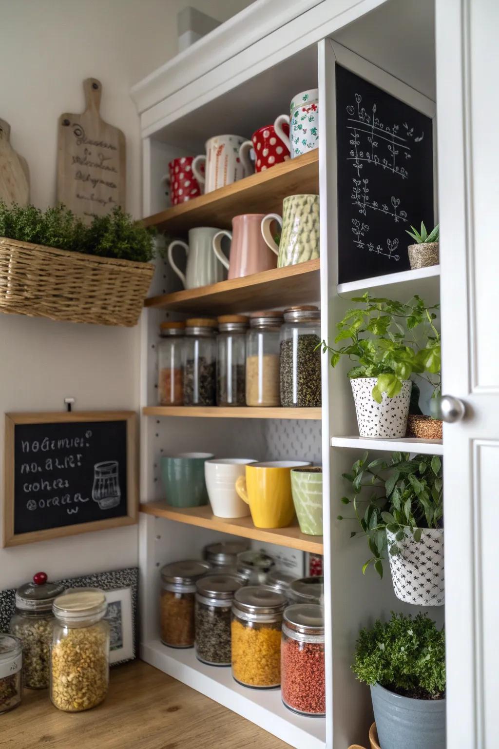 Open displays contribute personality and ease of access to your coffee space.