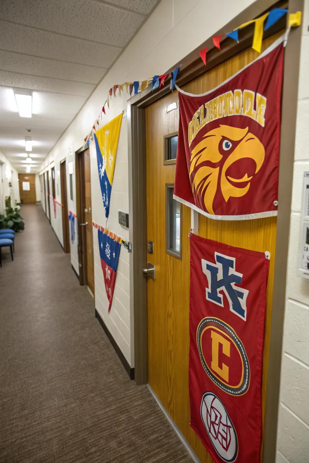 A door overflowing with school pride and vibrant hues.