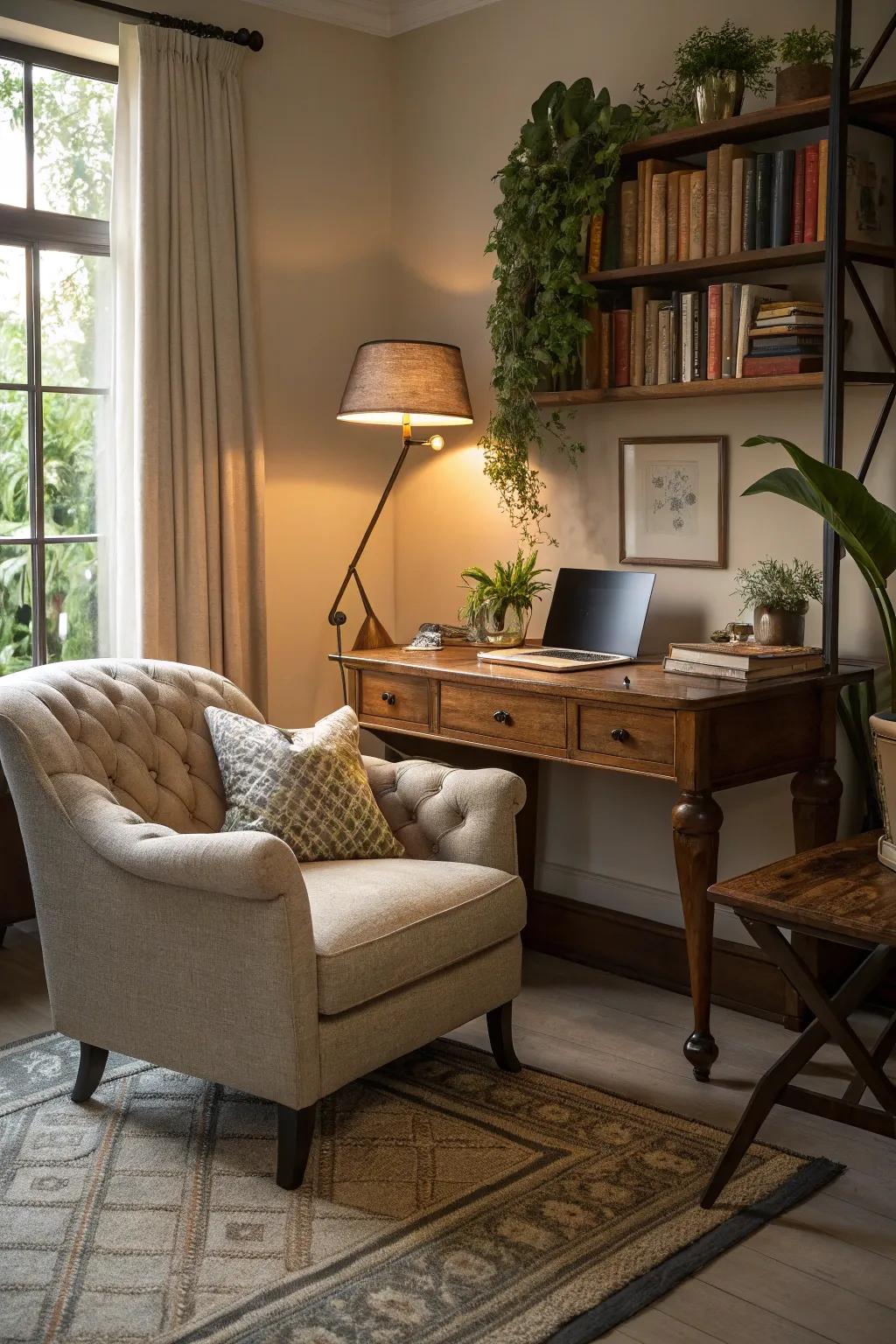 Effortlessly transition from relaxing to working with a desk placed behind the sofa.