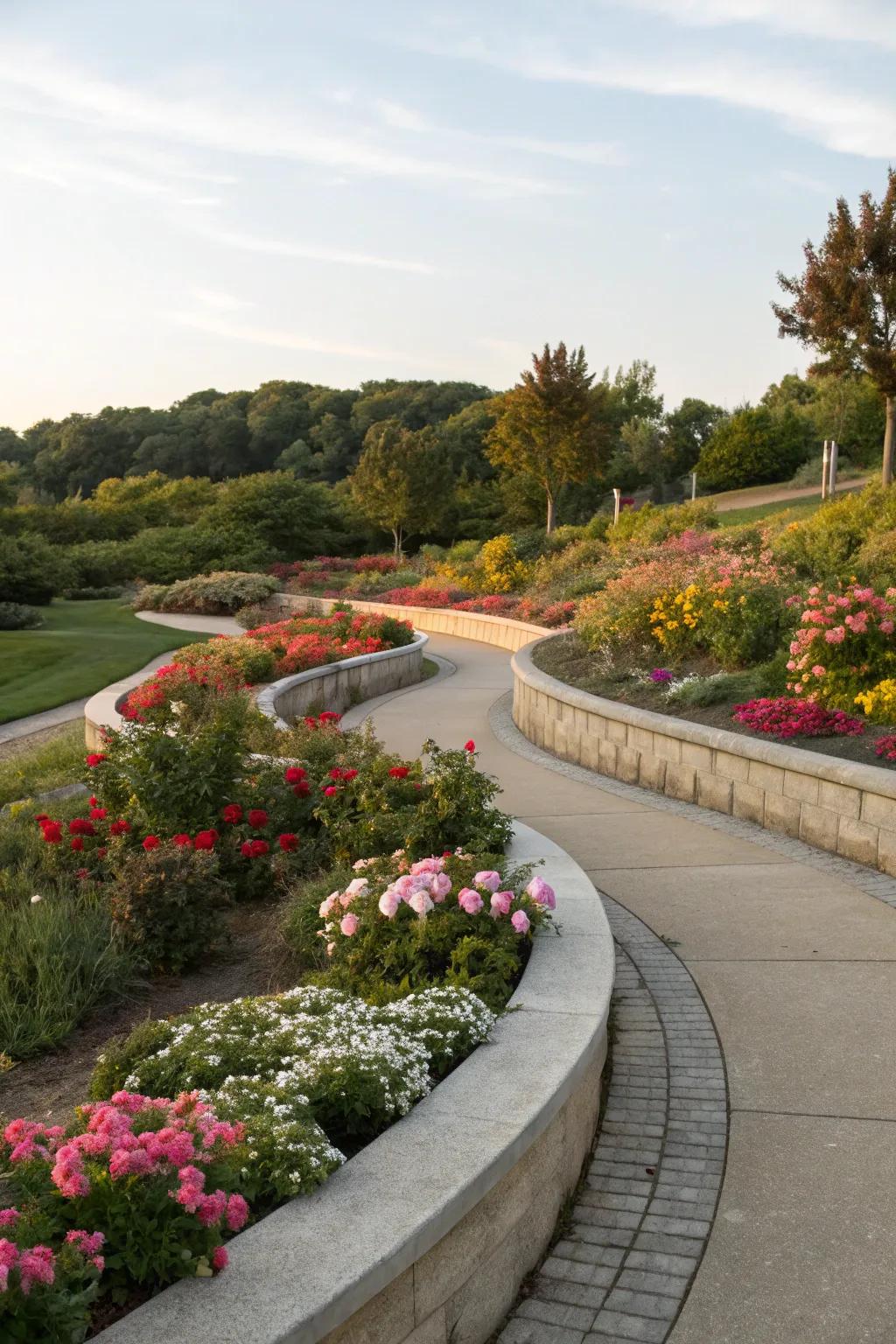 Curved concrete edges smoothly connect different parts of your landscape.