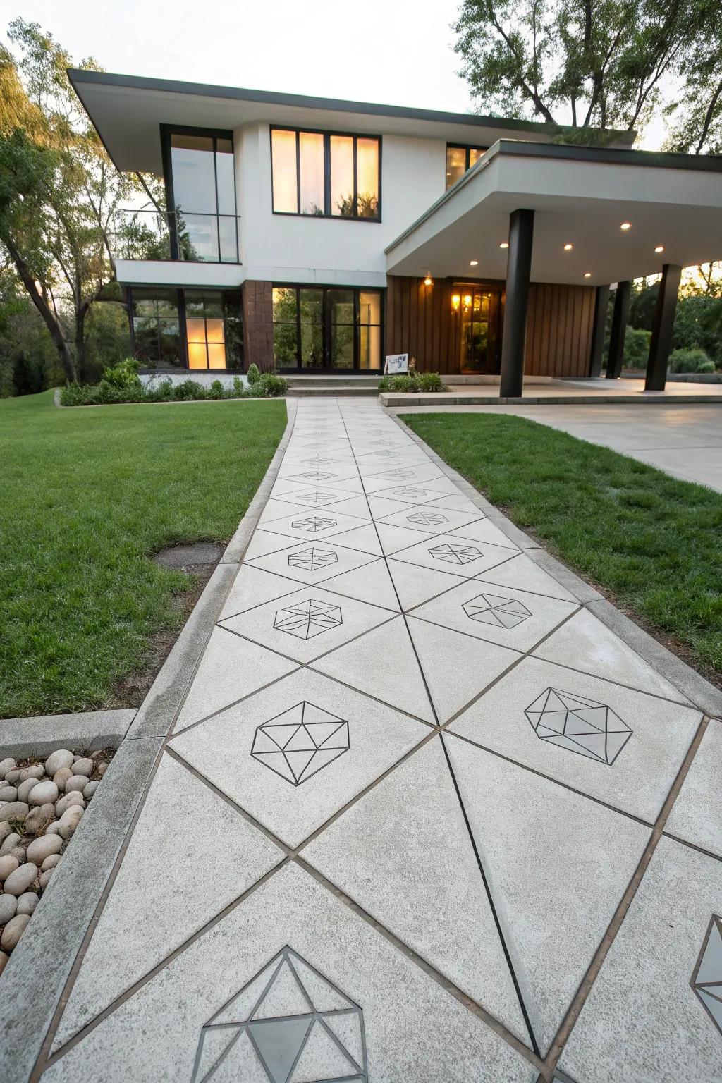 Geometric patterns bring a visually appealing element to any concrete walkway.