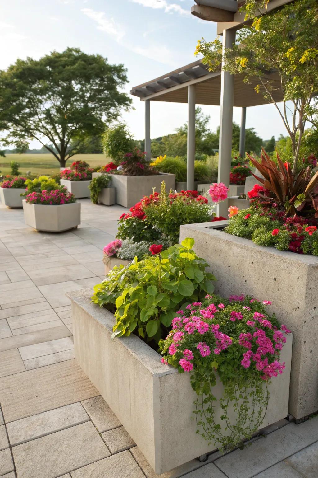 Concrete containers are a chic place to put your plants.