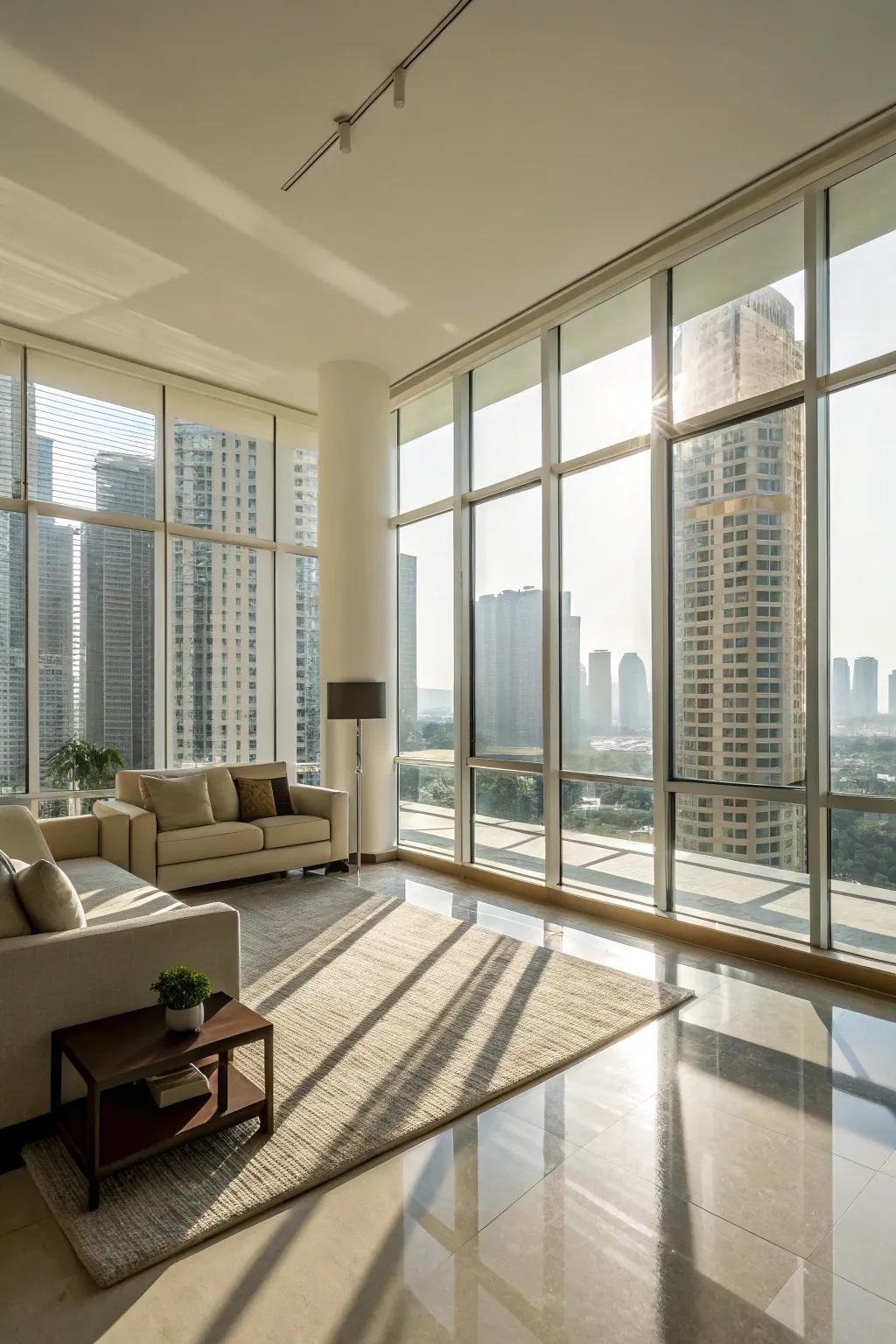 Amplify natural light to broaden the visual dimensions of your condo.