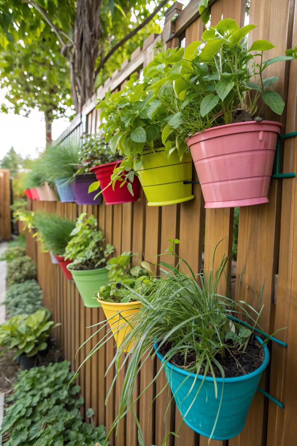 An impressive vertical garden featuring vibrant planters.