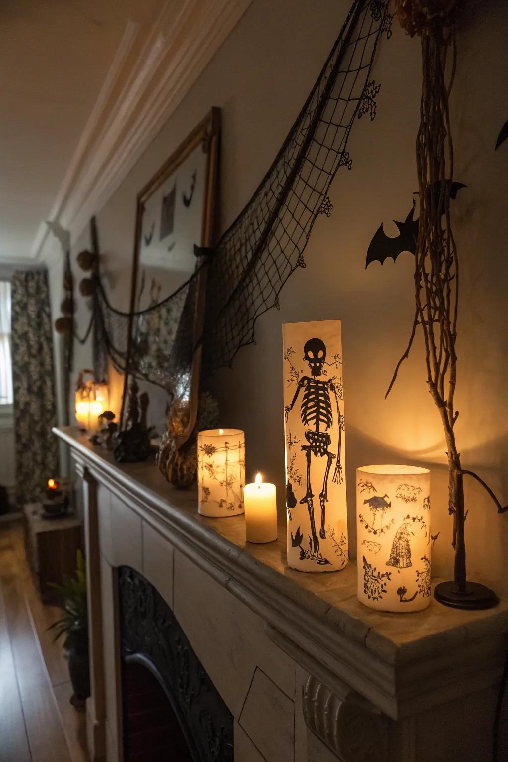 Skeleton-themed candles introduce a playful edge to your seasonal decor.