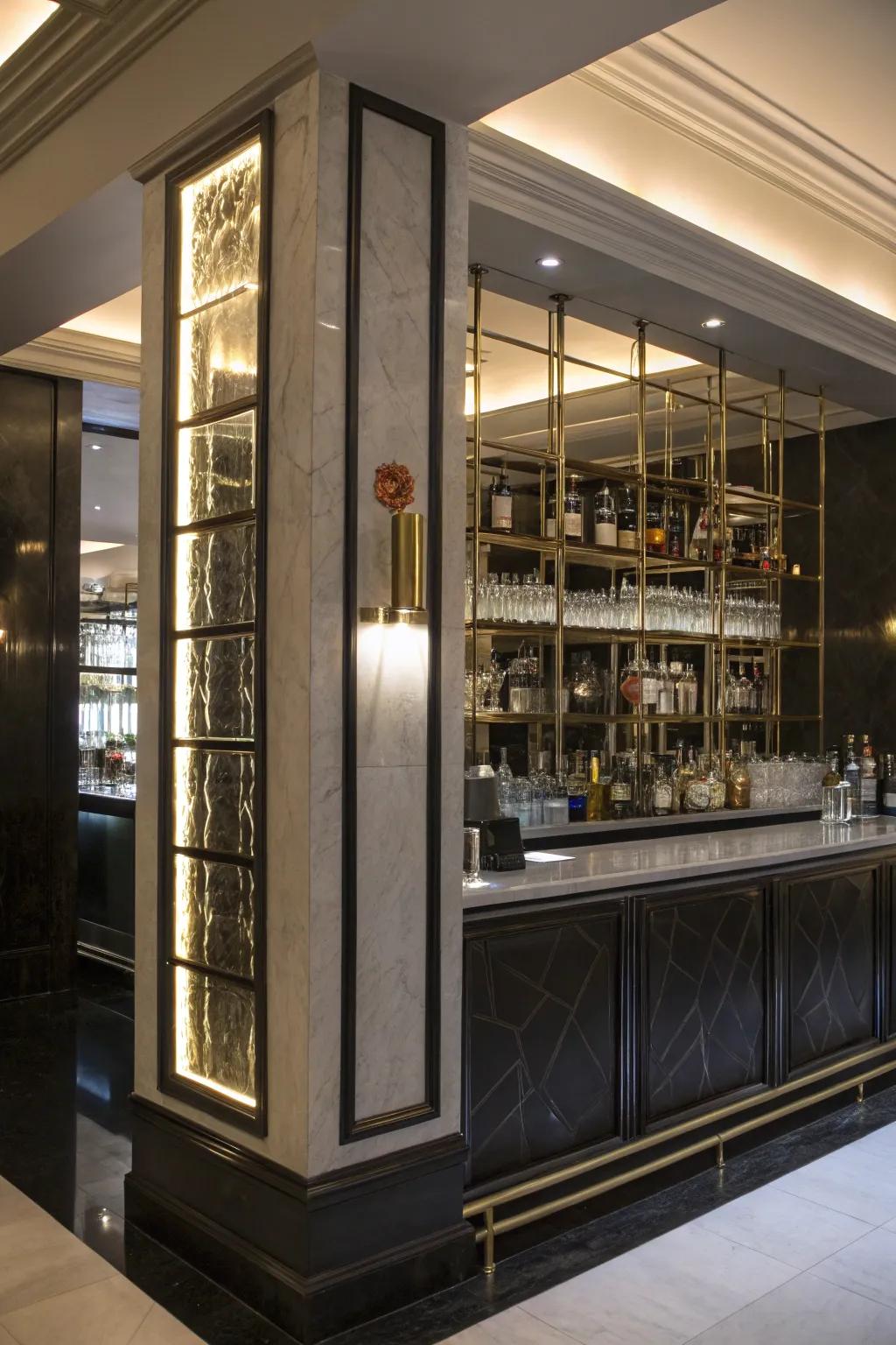 A vertical bar design optimizes space while adding sophistication.
