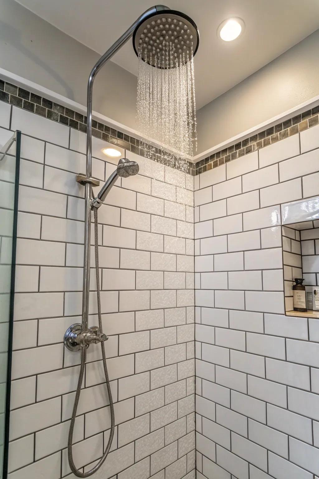 Standard tiles in white can establish a timeless sophistication within your corner shower.