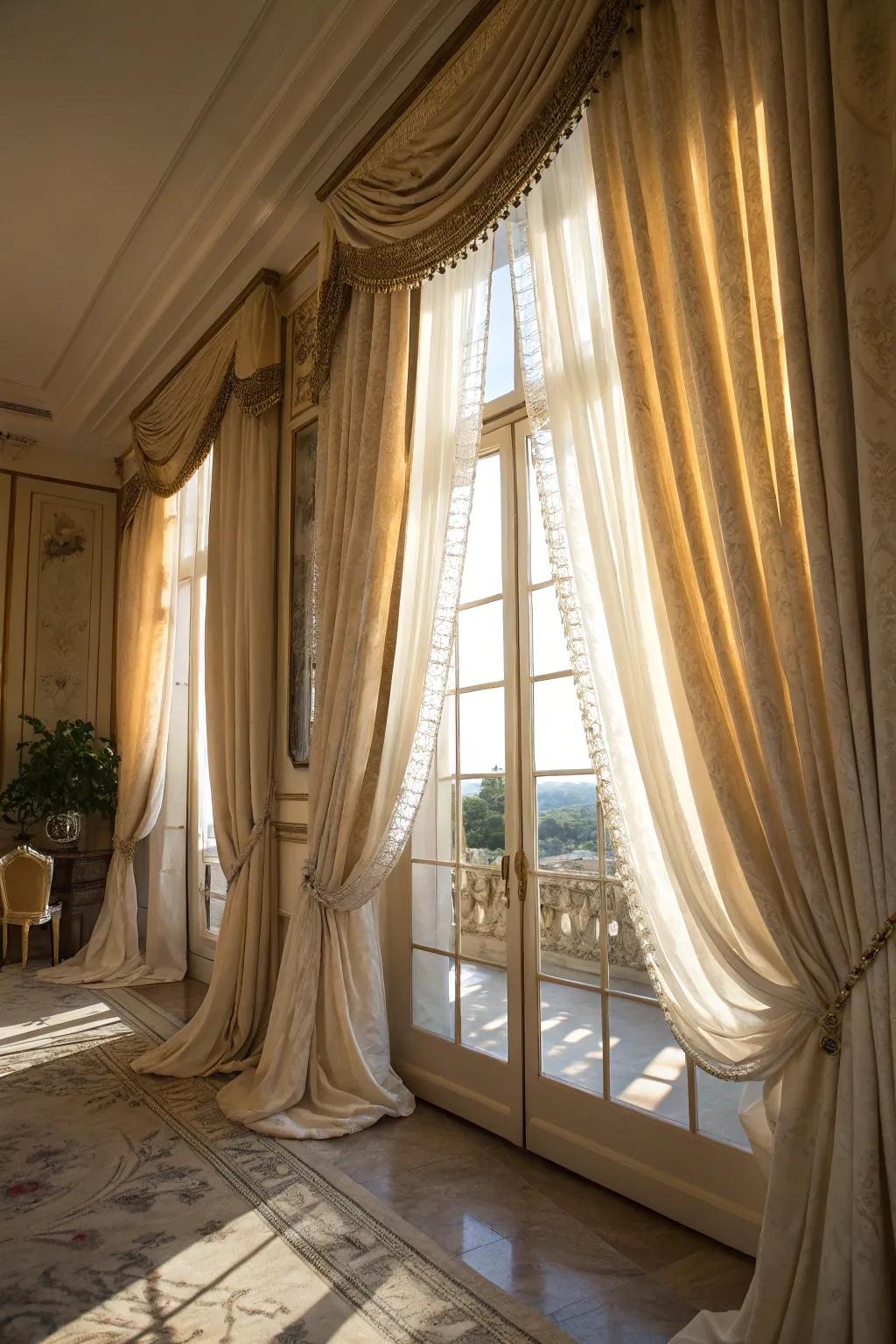 Elegant full-length drapes enhance a corner window.