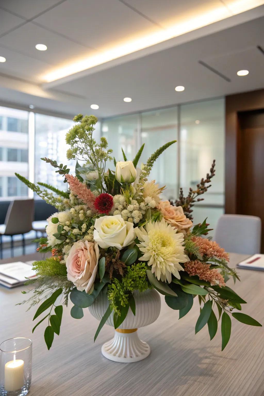 Elegant floral arrangement showcasing seasonal flowers.