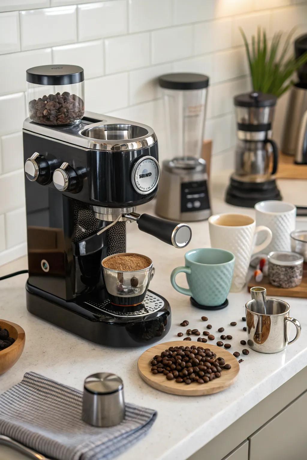 An espresso machine introduces a touch of class to any coffee station.