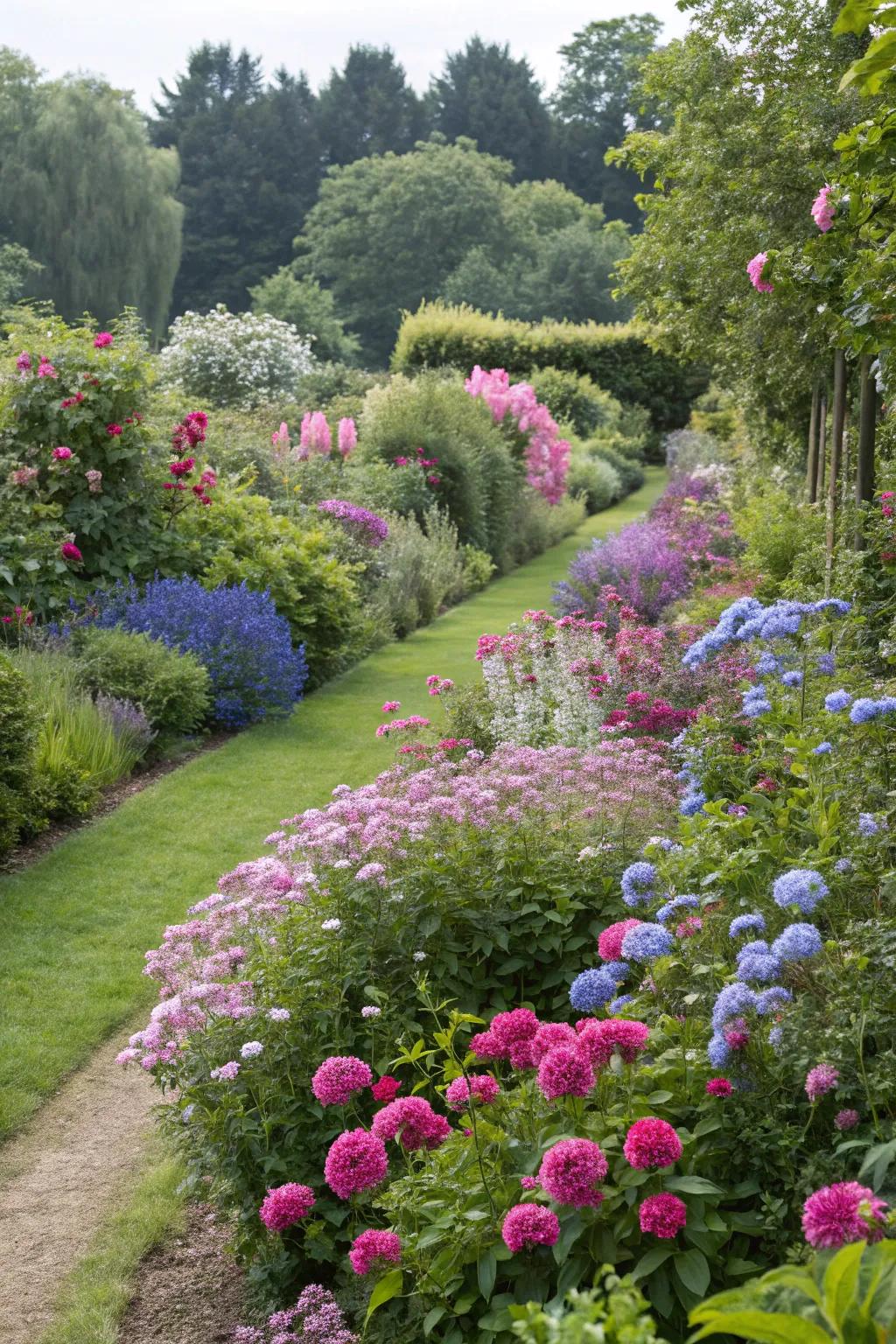 Bright flower borders breathe life into a country garden.
