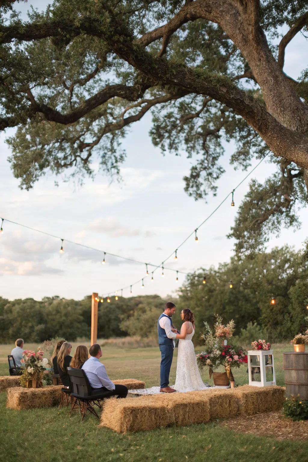 A captivating outdoor ceremony nestled under a stately oak tree.