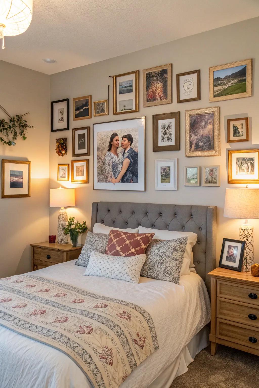 A gallery wall brings dimension and allure to your couple's photograph assortment.