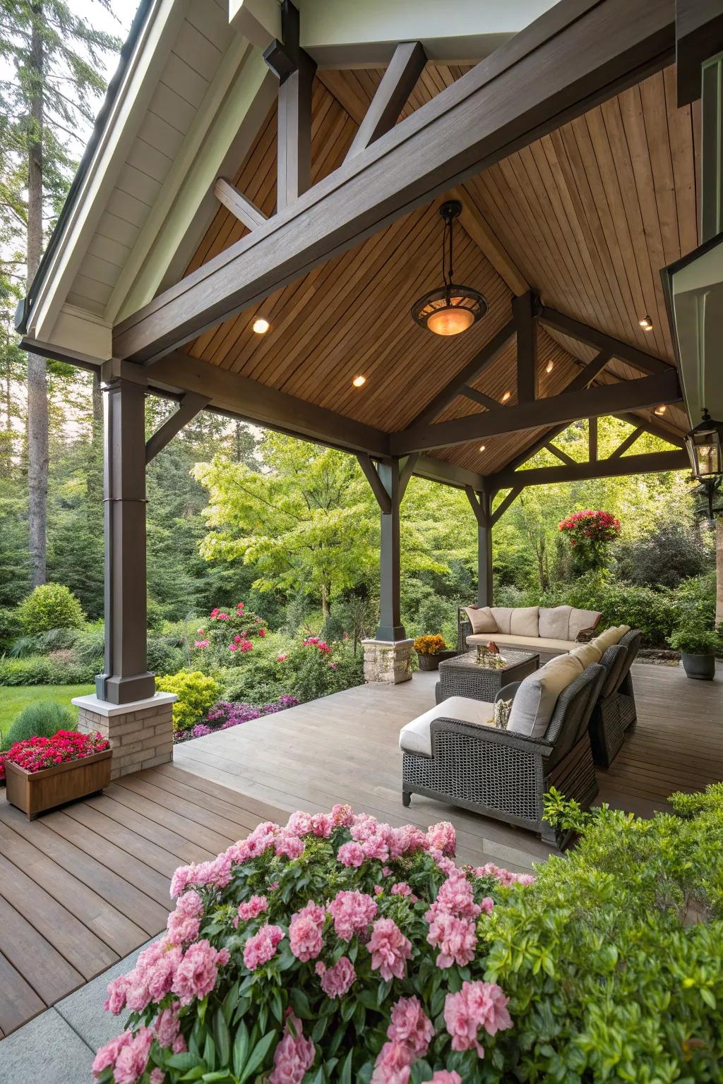 Gabled roofs offer both aesthetic appeal and practical advantages for your deck space.