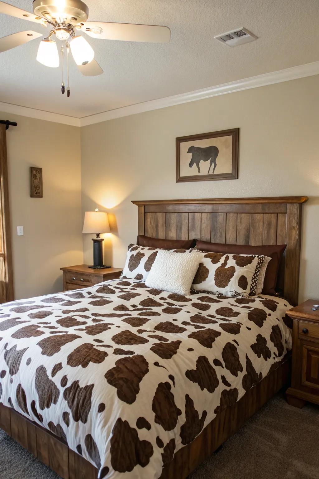 A farm animal pattern duvet introduces a bold and snug element to any bedroom.