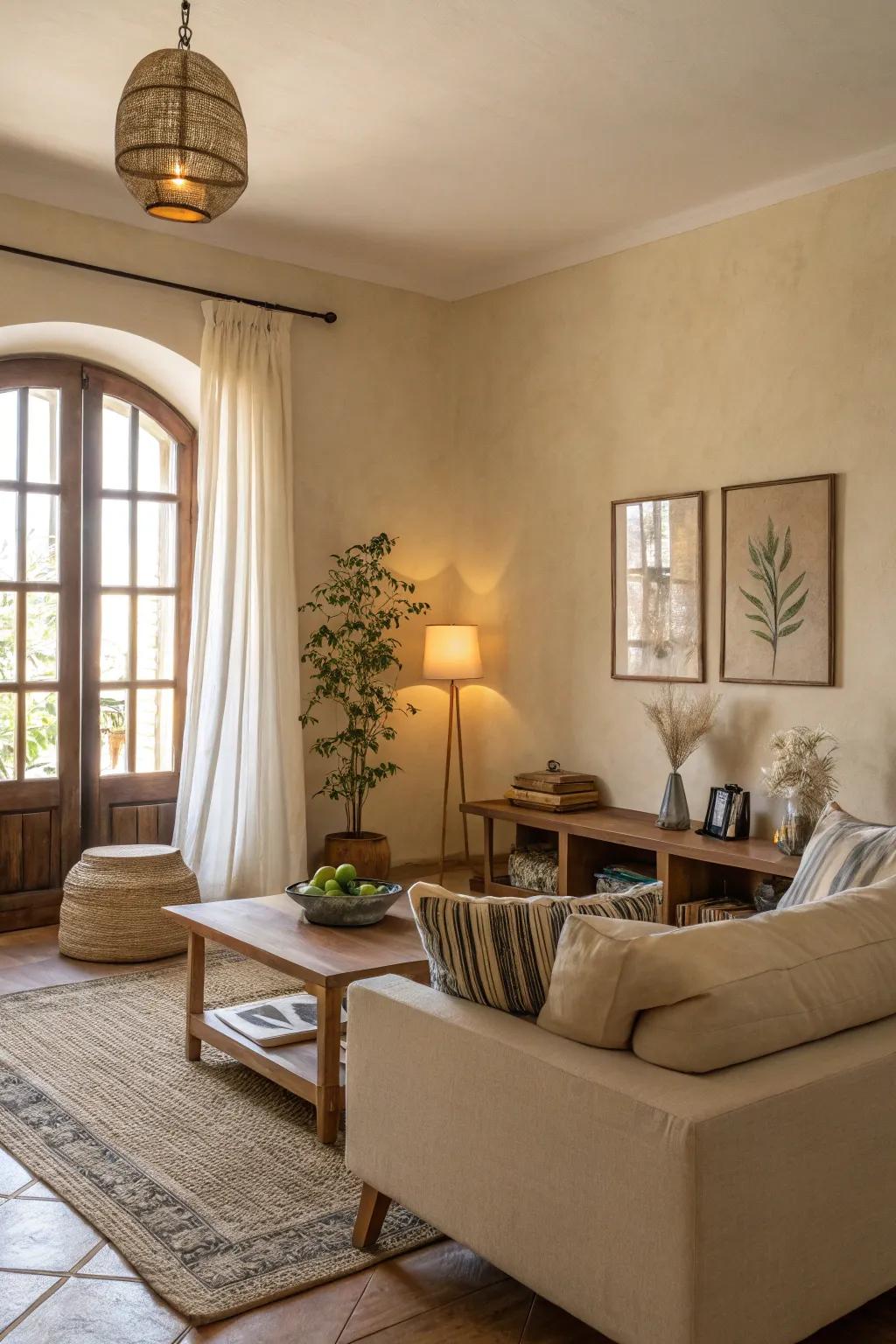 Beige walls craft a tranquil and appealing environment.