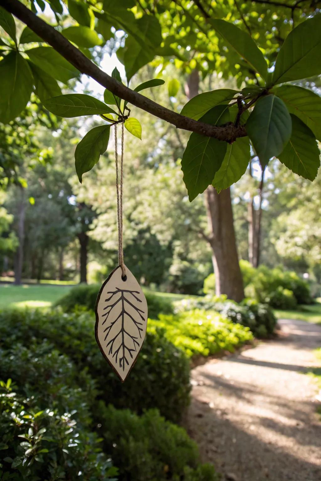 A leaf-shaped hang tag for an organic brand, harmonizing with nature.