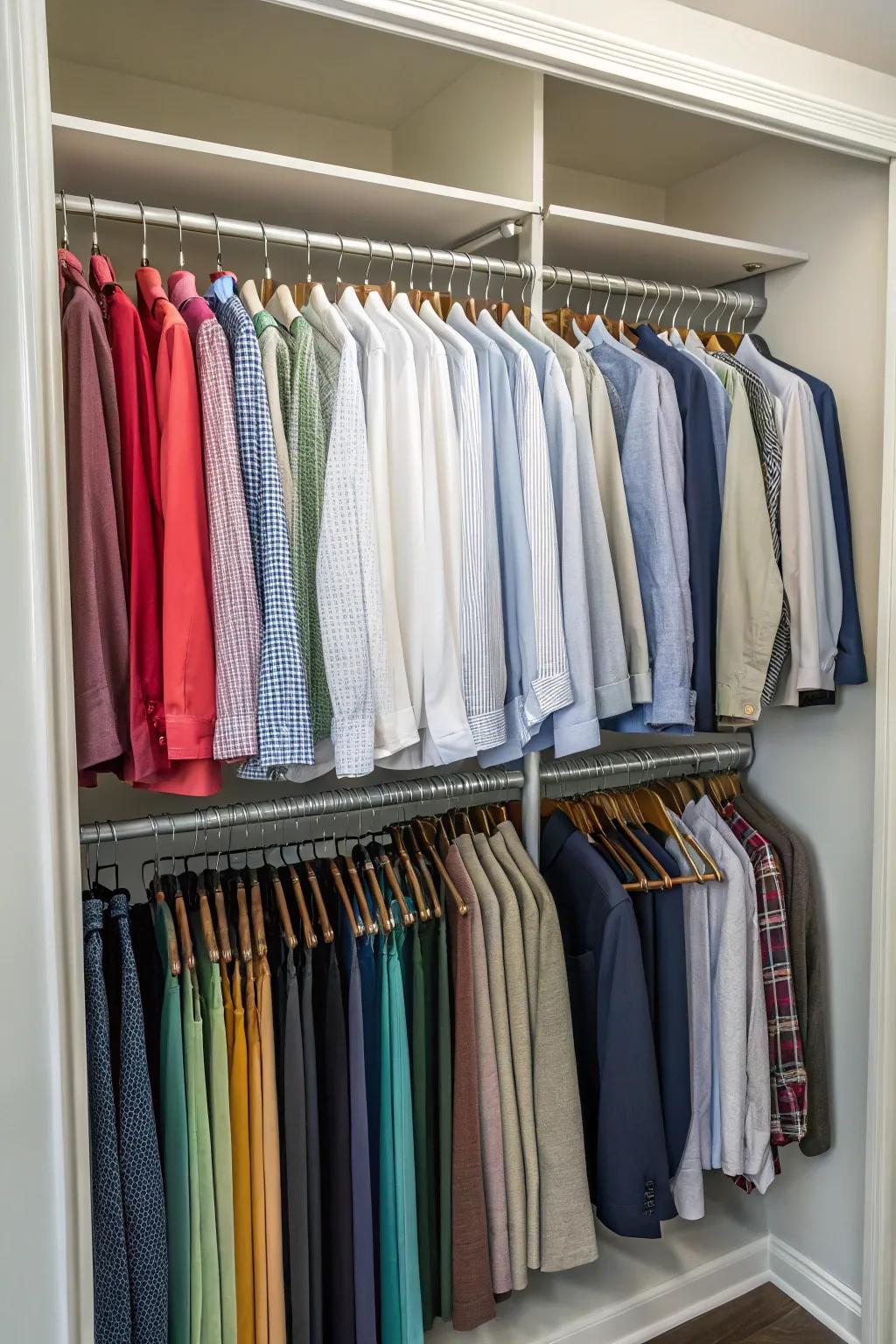 Effective space usage using tiered hanging systems.