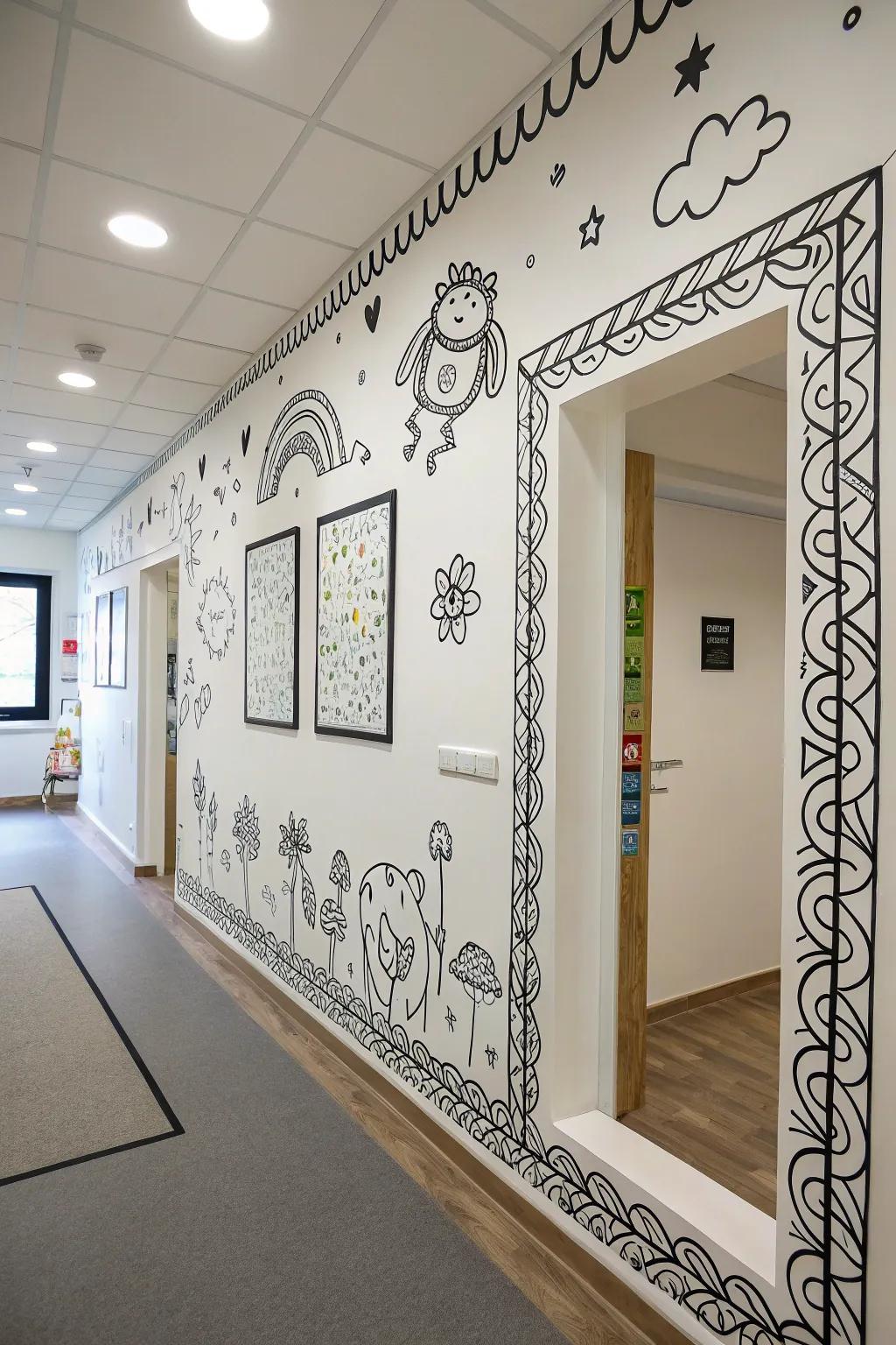 Hand-drawn borders bring a playful, artistic element to any room.