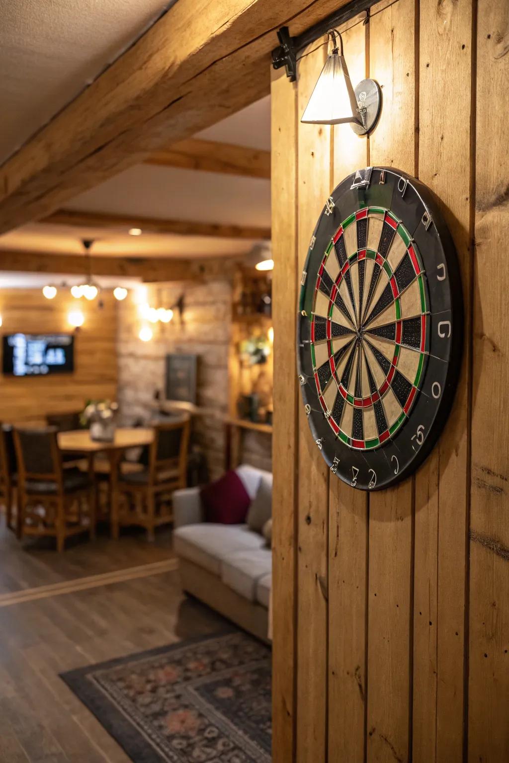 A charming country-style wood panel for your dart board.