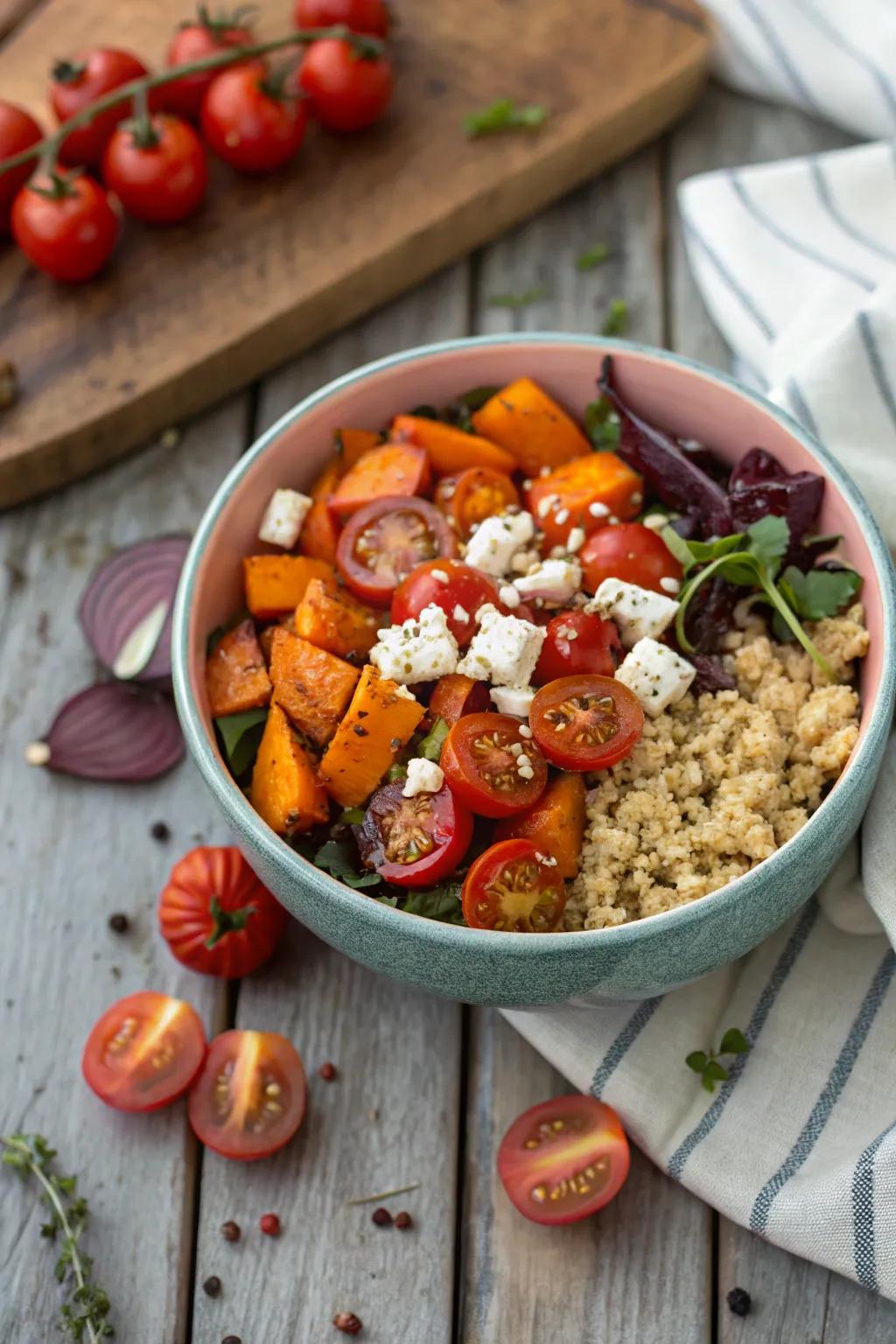 A colorful quinoa veggie bowl, ideal for a nutritious midday meal.