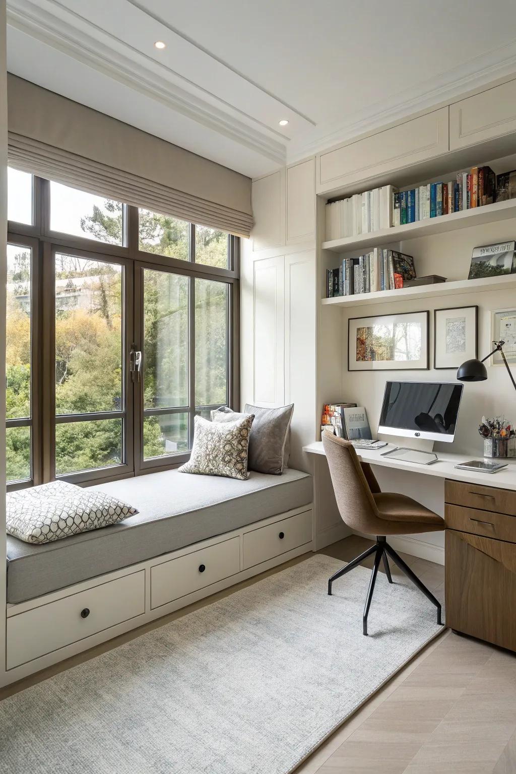 A versatile home office showcasing a modern daybed ideal for work and leisure.