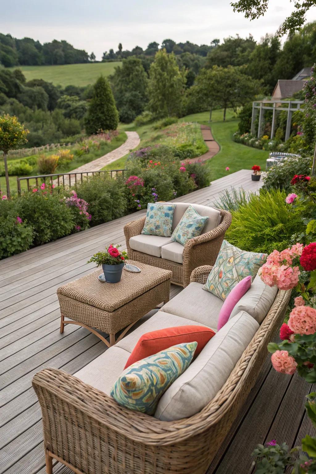 Craft a cozy area with comfortable woven-look seating.