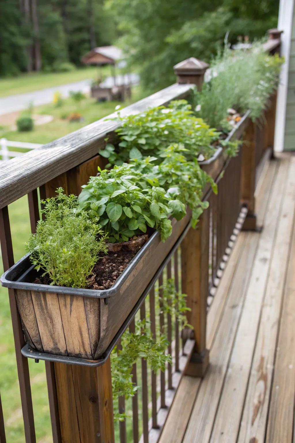Enhance your deck area using chic railing planters.