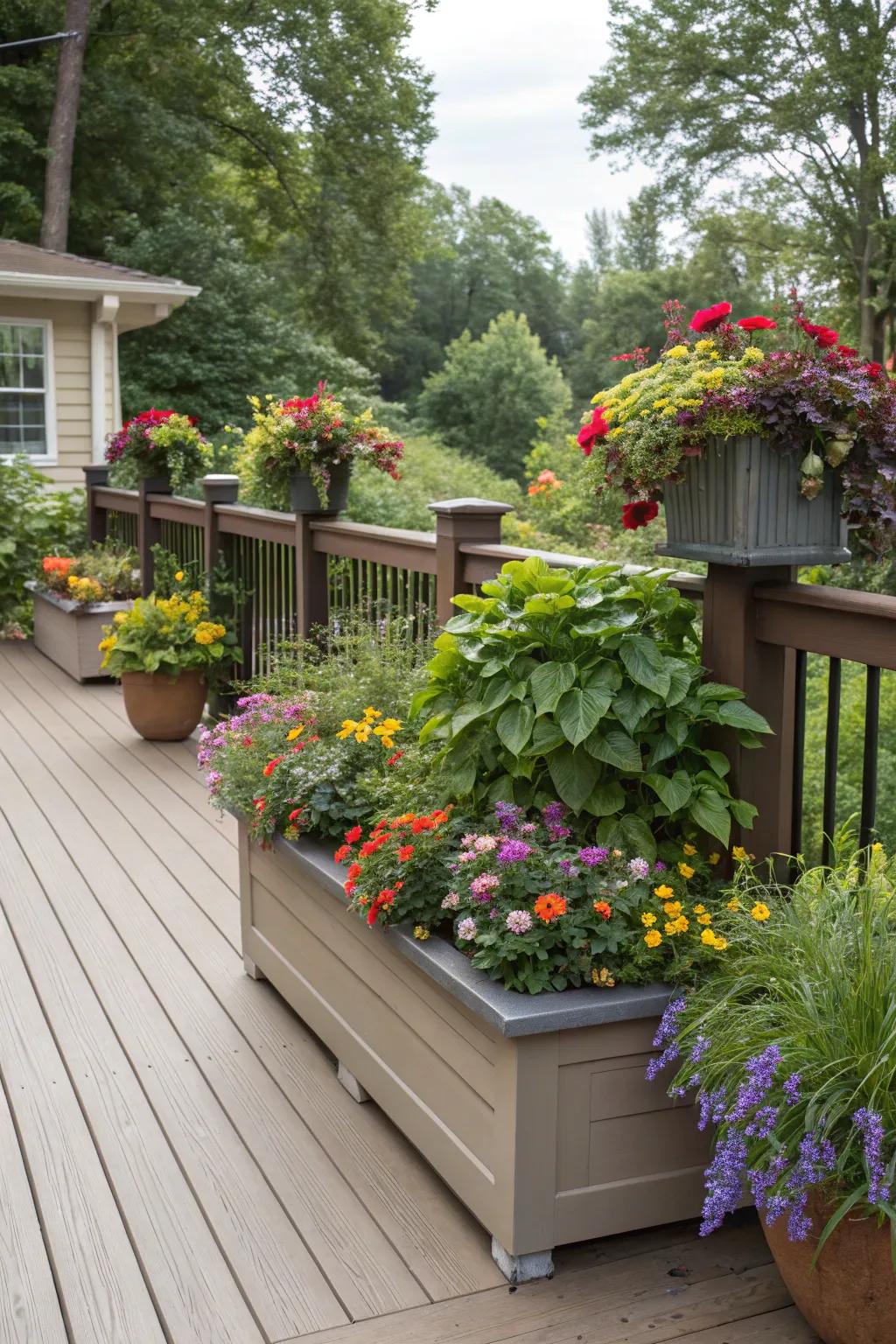 Elevated planters introduce height and depth to your deck space.