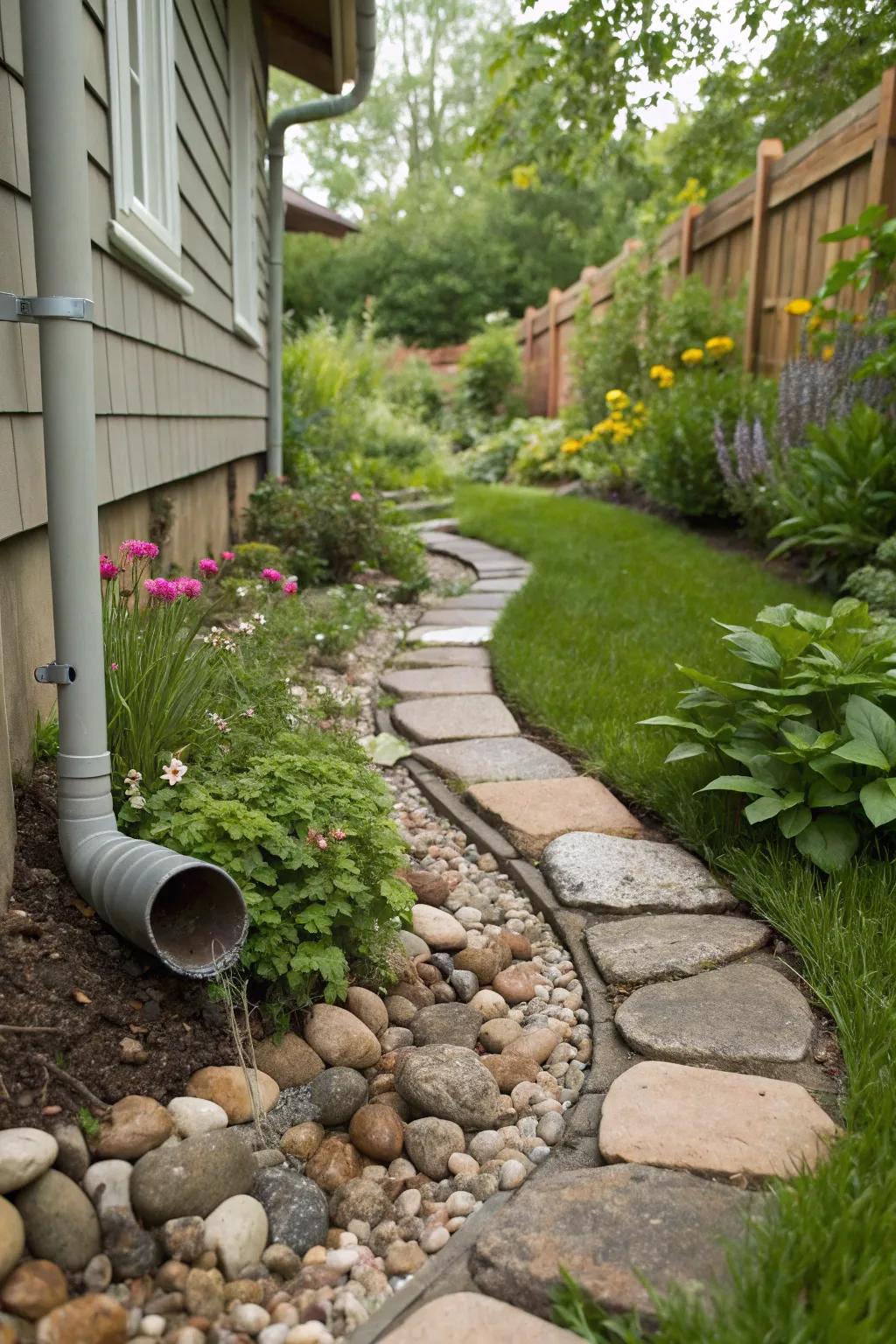 Create a stream-like path with natural stones for a rustic touch.
