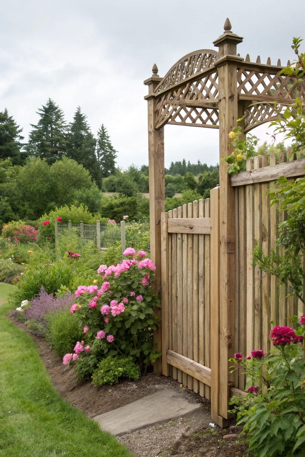 A trellis top infuses refinement and luminosity to a timber barrier.
