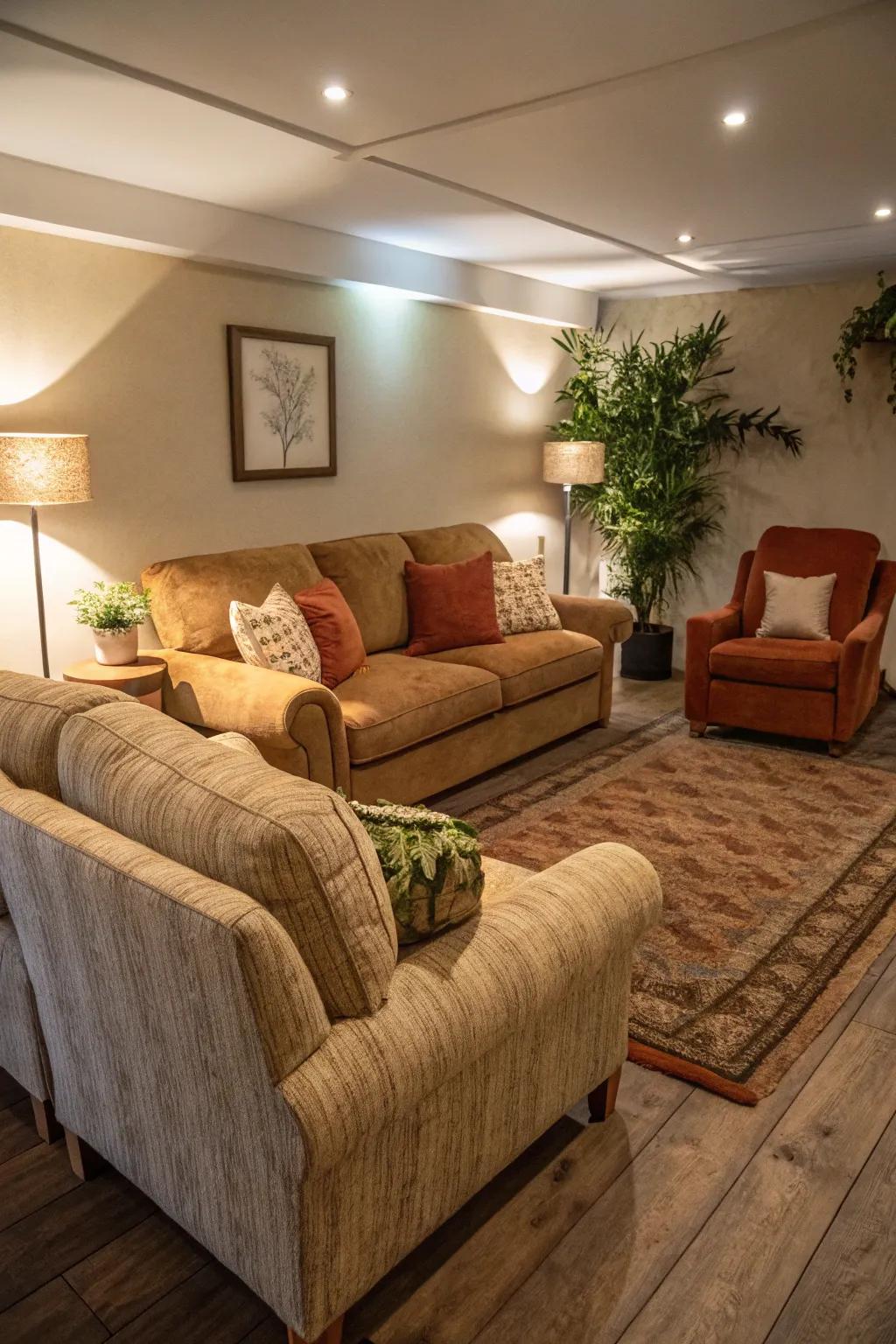 Deluxe sectional and armchairs create a welcoming space.