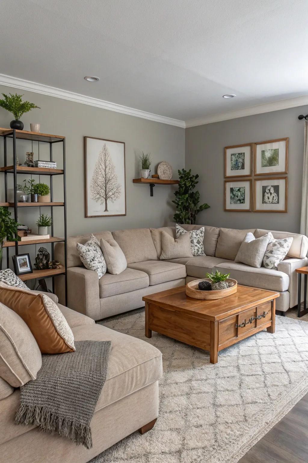 A tranquil living space that features a neutral color story alongside elegant decor.