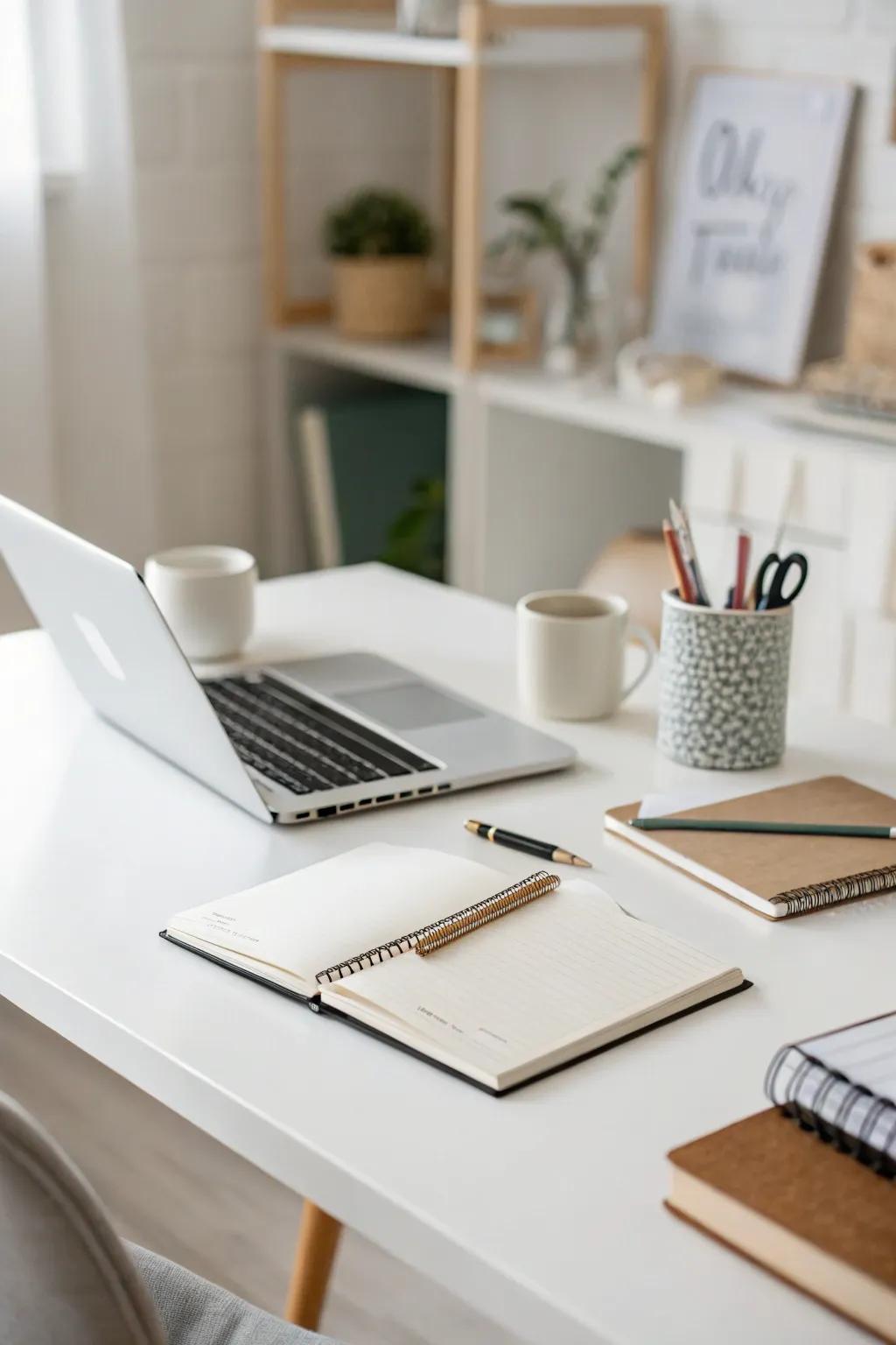A minimalist desk arrangement supports attention and clarity.