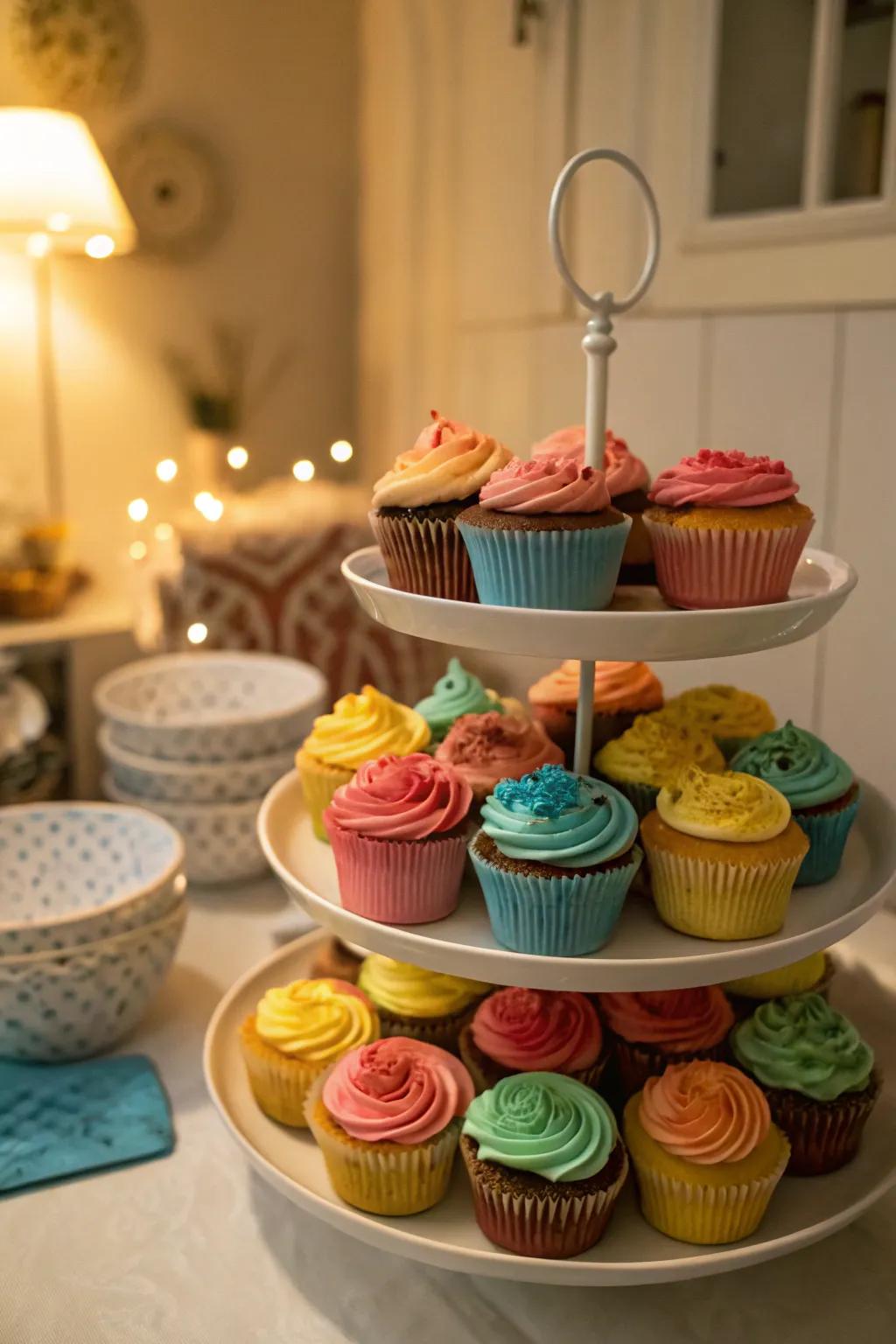 An enchanting cupcake tower ideal for any party.