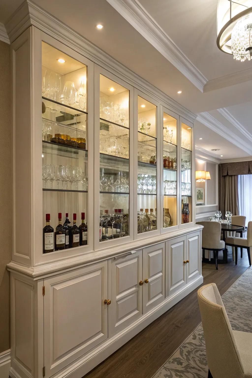 Integrated storage units fit seamlessly into your dining area.