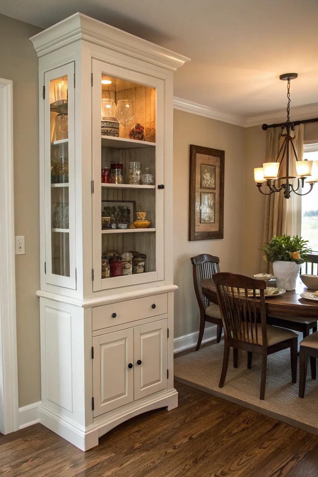 Make effective use of vertical space by incorporating a high corner cabinet.