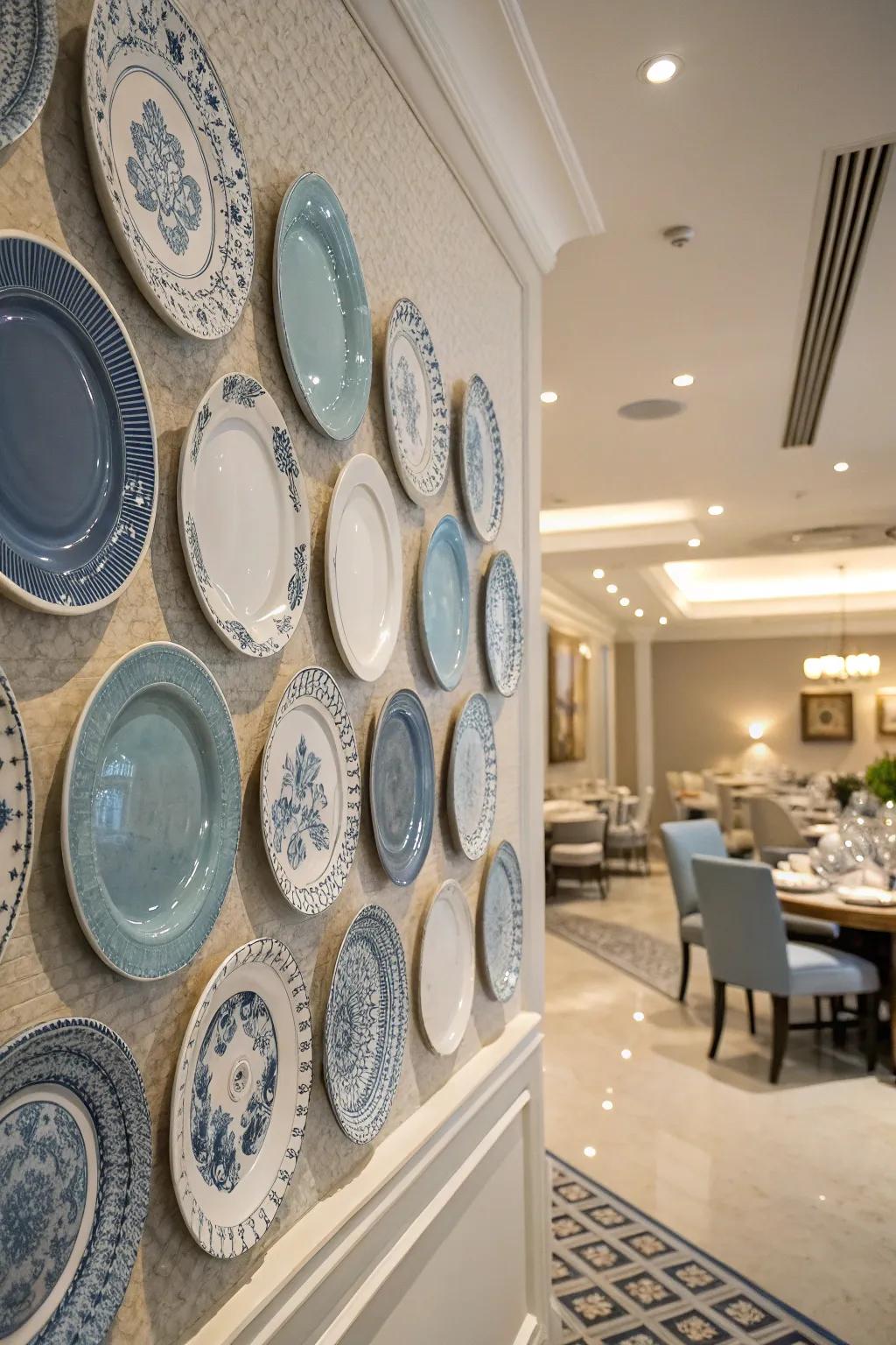 A thoughtfully coordinated plate display enhances elegance and cohesiveness.