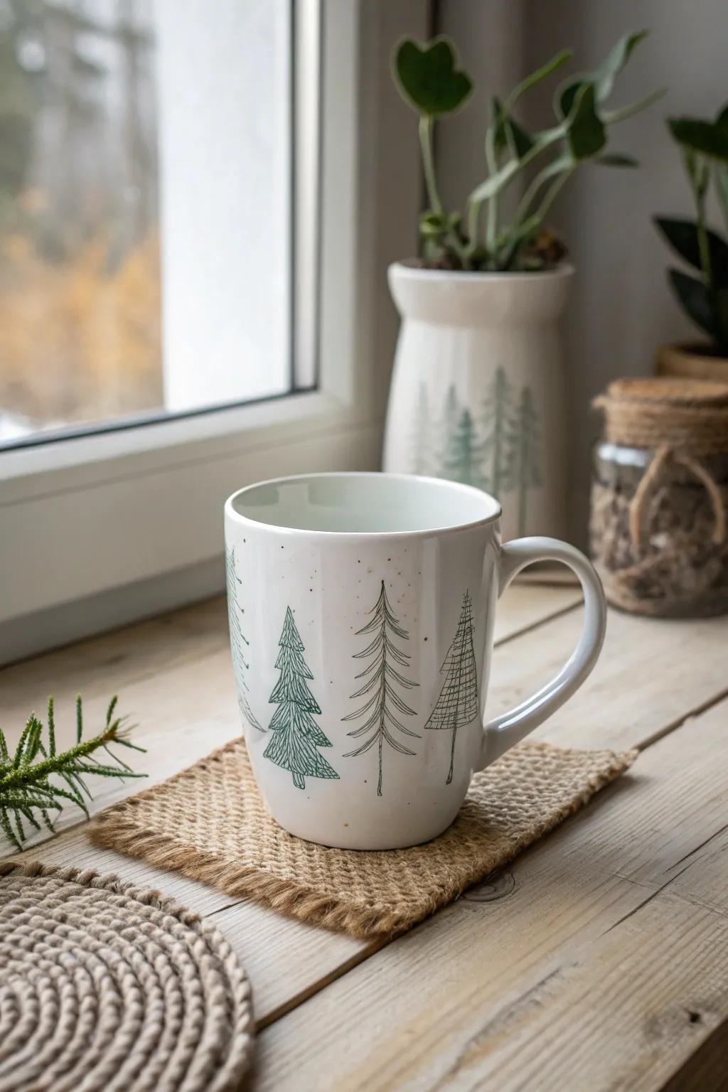 Embrace the celebratory atmosphere with a hint of artistry&mdash;hand-painted Christmas trees to enrich your holiday mornings.