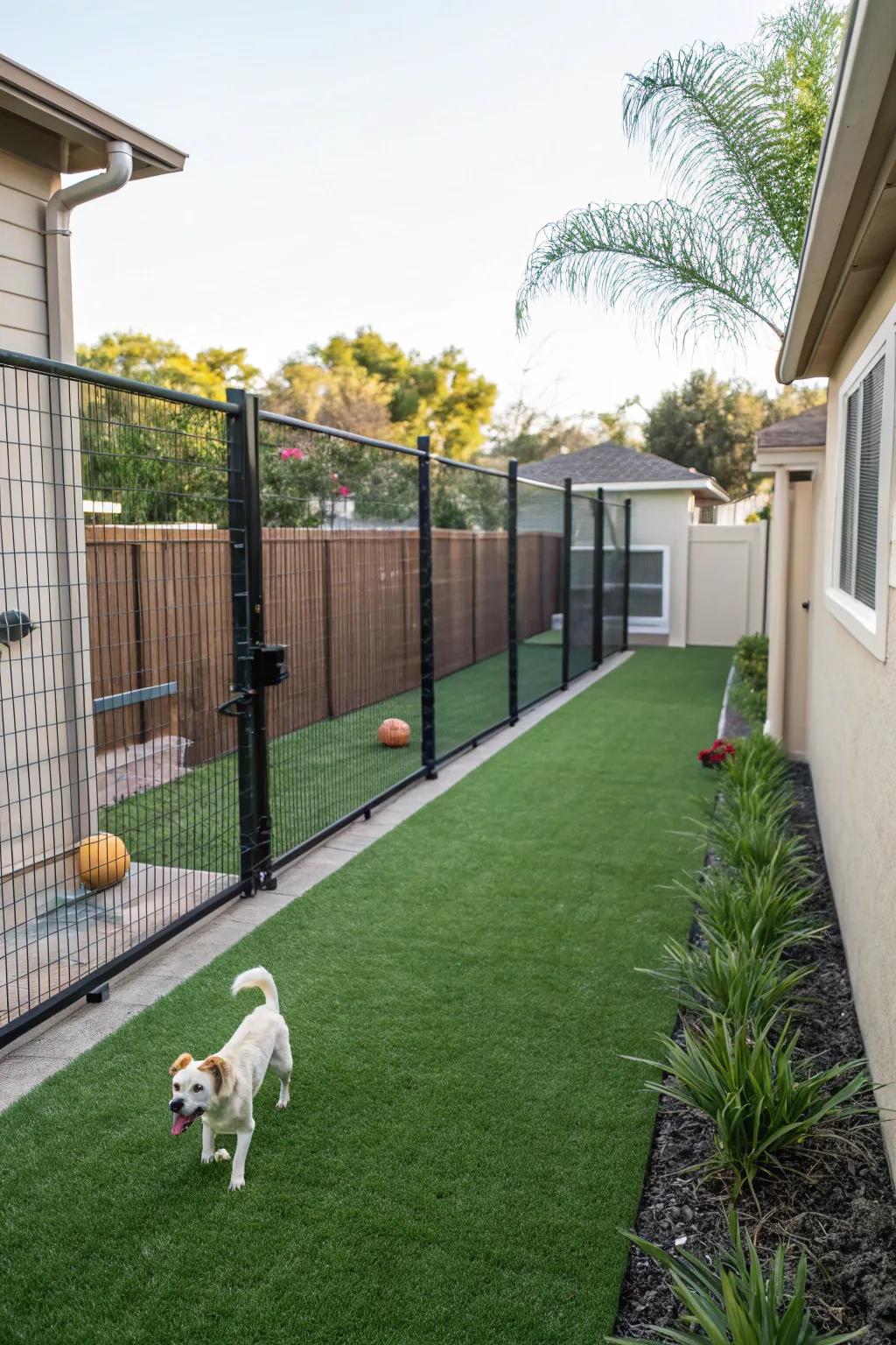 Grass substitutes ensure your dog's play zone remains lush and free of mud.