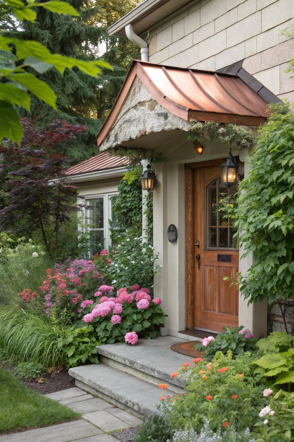 A stunning bronze canopy that develops a beautiful patina as it ages.