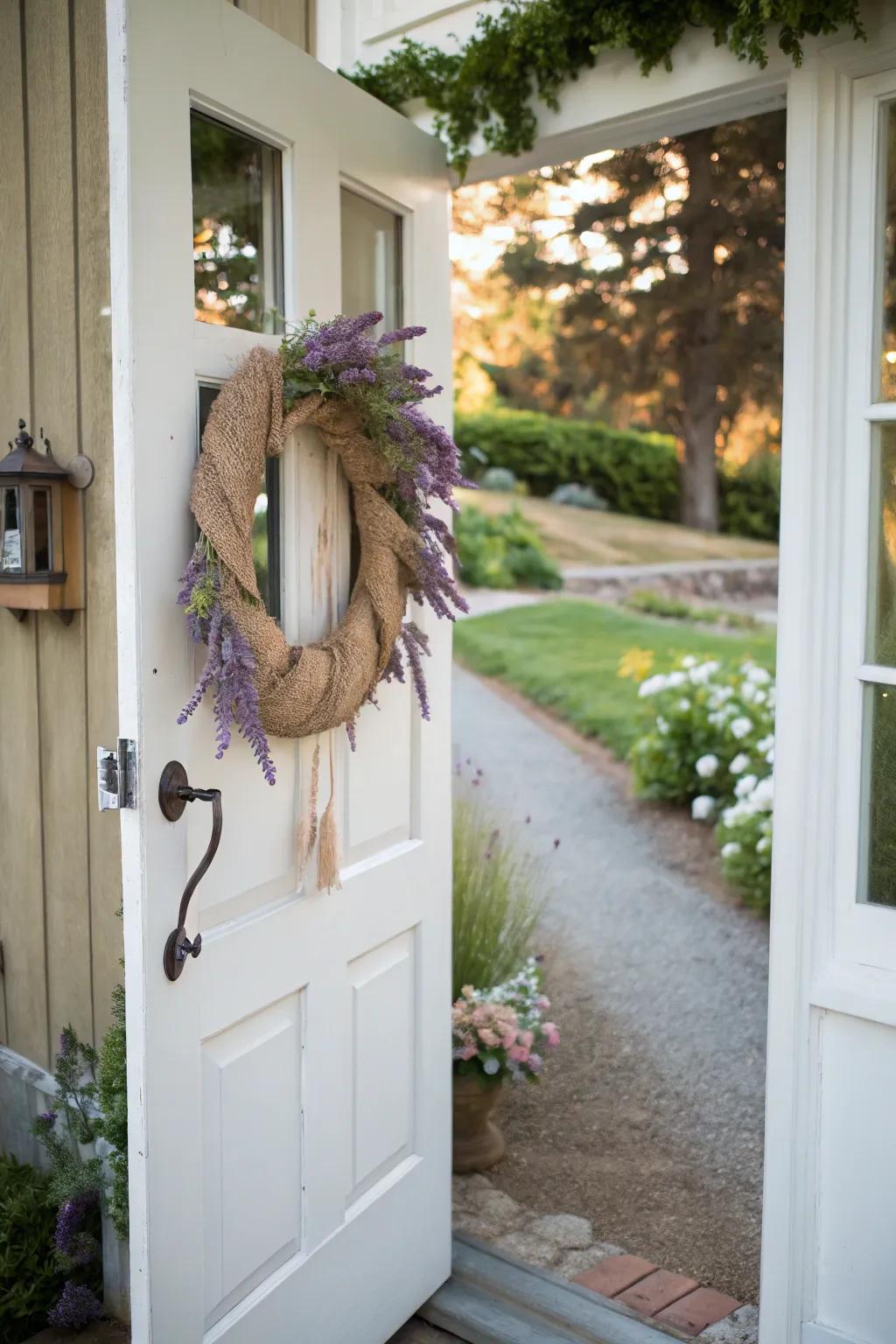 Infuse country charm with a hessian adornment and lilac.