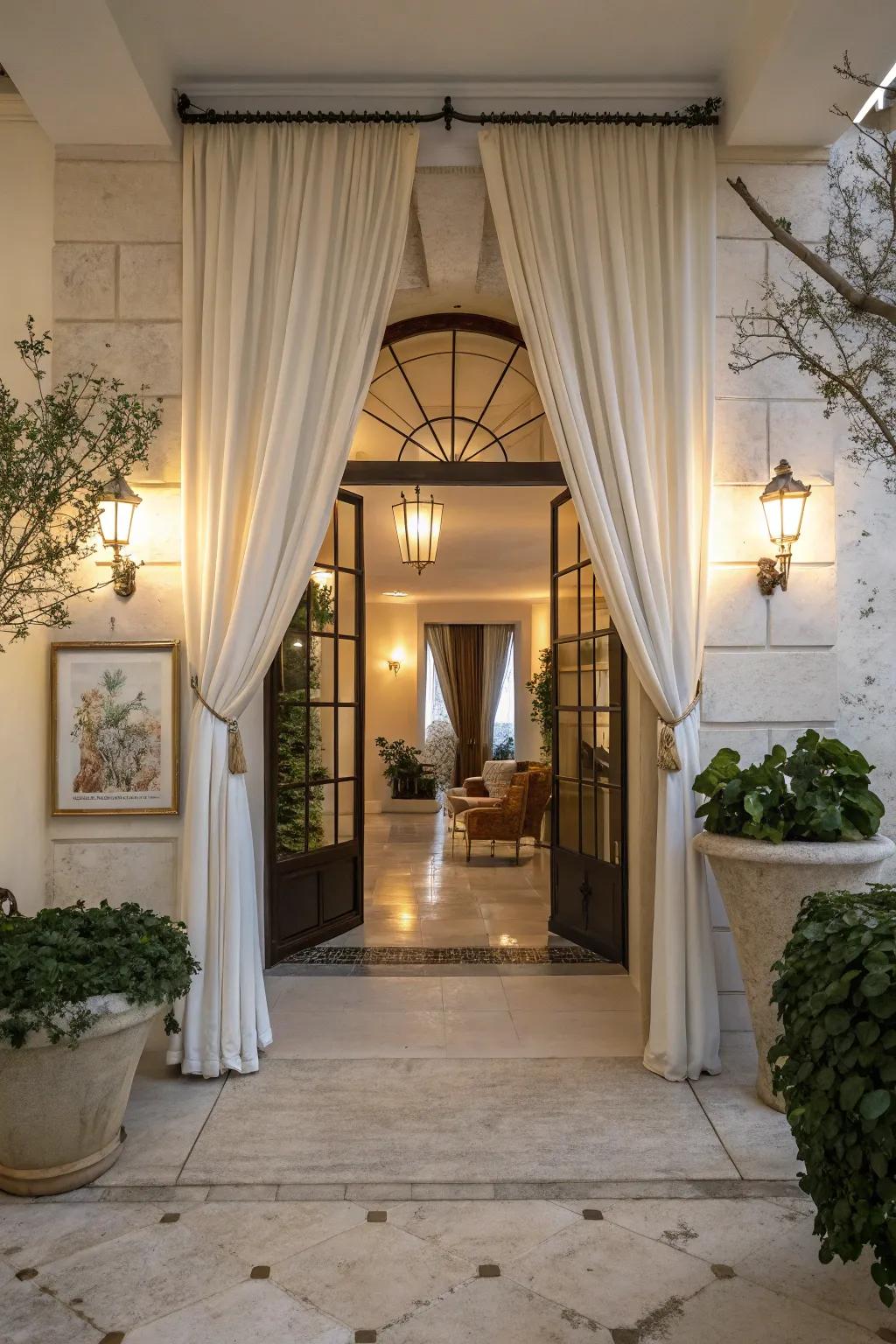 Enhance your foyer's appeal with fashionable drapes.